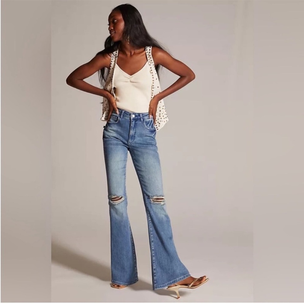 Pilcro Anthropologie The Icon High Waist Distressed Denim Flare Jeans Size 28